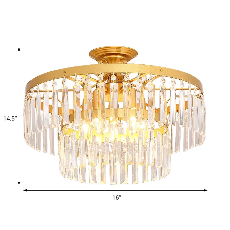 Moderne 2 lagen semi-inbouwlamp driezijdige kristallen staaf 5 lampen woonkamer plafondarmatuur zwart/goud Clearhalo