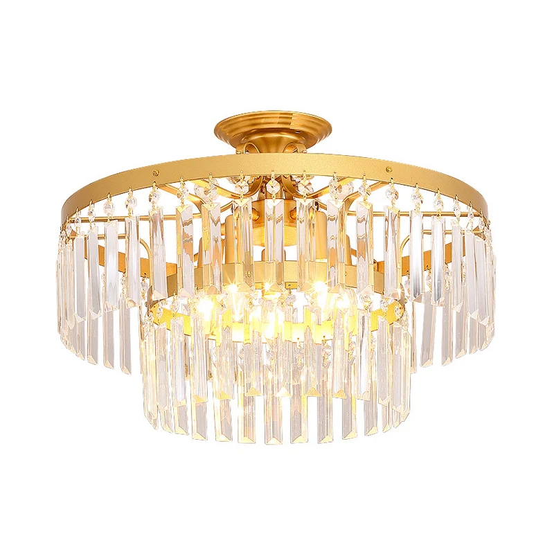 Moderne 2 lagen semi-inbouwlamp driezijdige kristallen staaf 5 lampen woonkamer plafondarmatuur zwart/goud Clearhalo