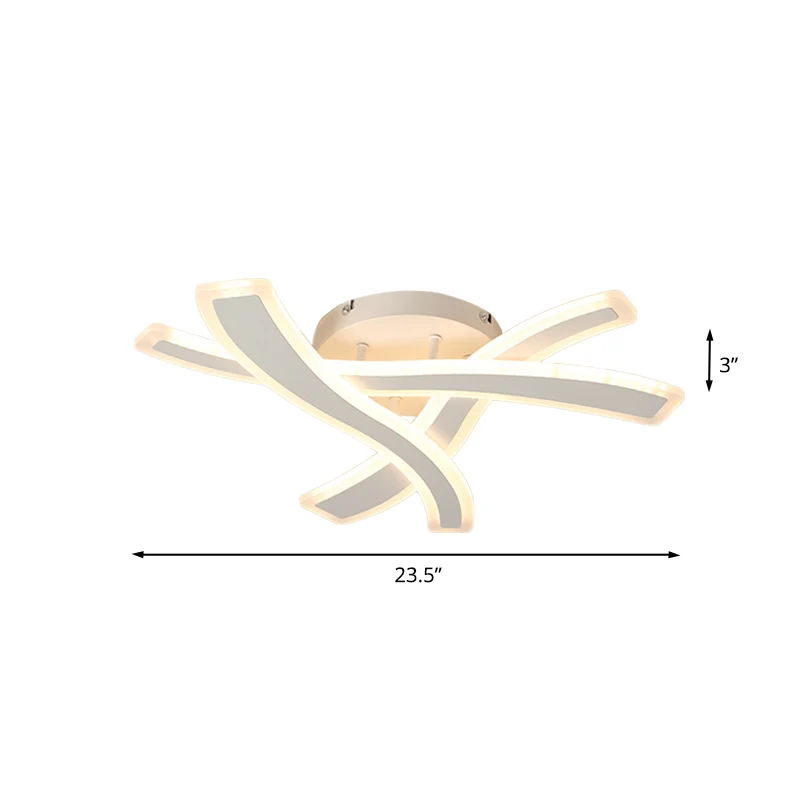 Moderne LED semi-inbouwarmatuur, witte Crossing Wave-plafondlamp met acrylkap warm/wit licht Clearhalo