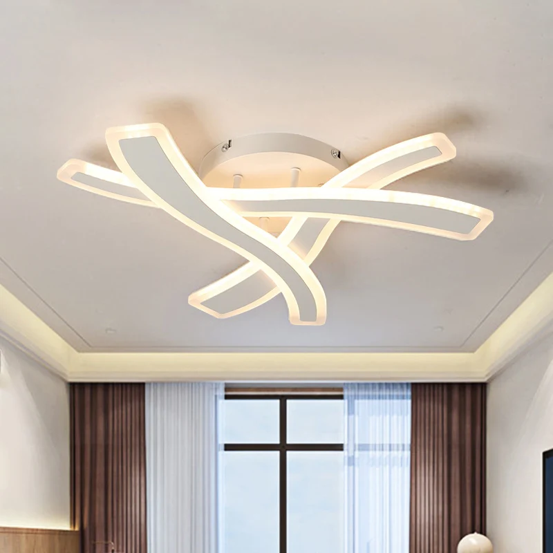 Moderne LED semi-inbouwarmatuur, witte Crossing Wave-plafondlamp met acrylkap warm/wit licht Clearhalo