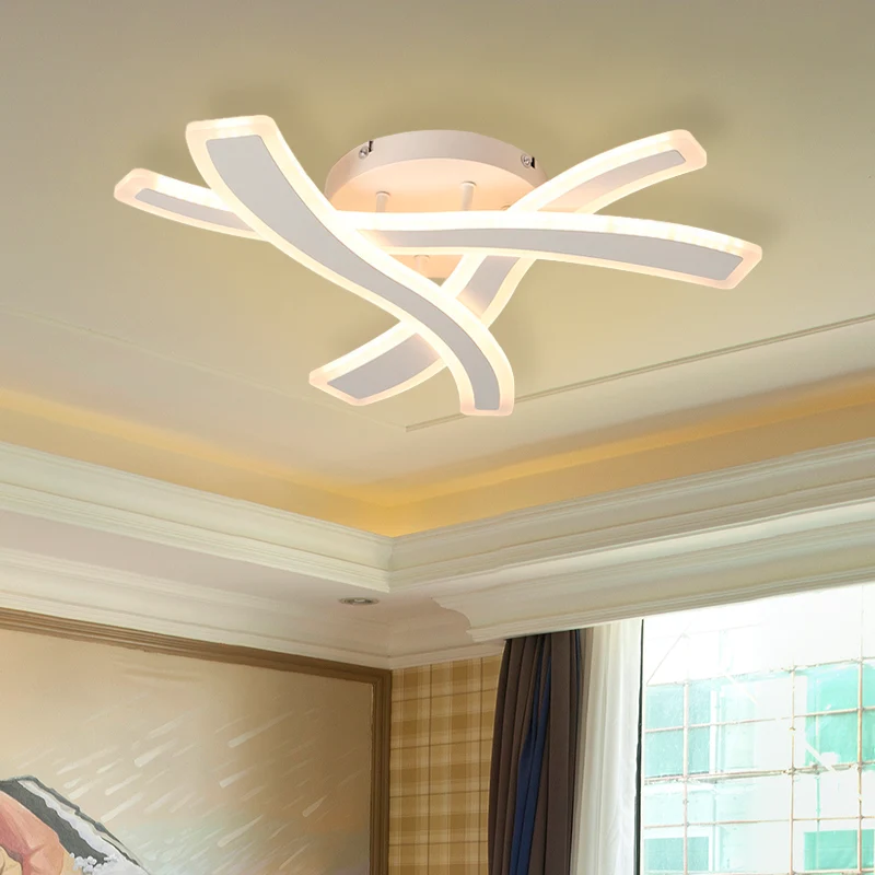 Moderne LED semi-inbouwarmatuur, witte Crossing Wave-plafondlamp met acrylkap warm/wit licht Clearhalo