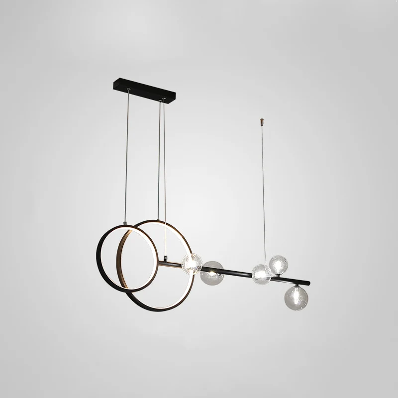 Moderne lineaire en ringvormige LED-hanglamp, metalen eetkamer, hangend eilandlicht met helderglazen kap Clearhalo