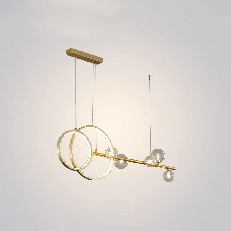 Moderne lineaire en ringvormige LED-hanglamp, metalen eetkamer, hangend eilandlicht met helderglazen kap Clearhalo
