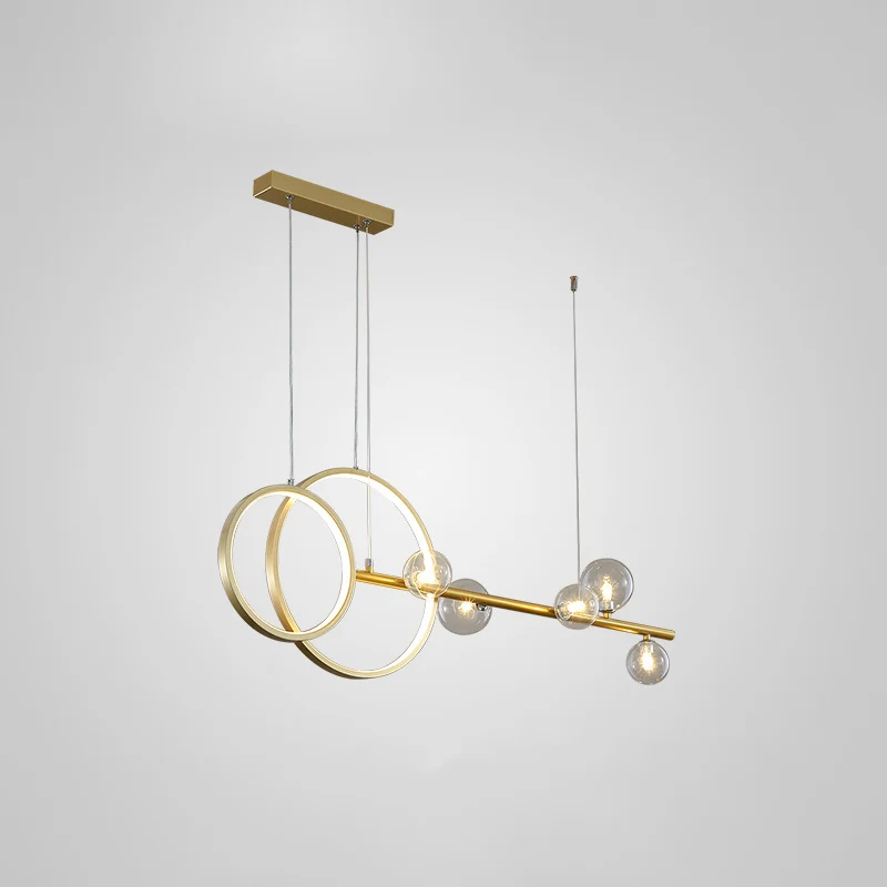 Moderne lineaire en ringvormige LED-hanglamp, metalen eetkamer, hangend eilandlicht met helderglazen kap Clearhalo