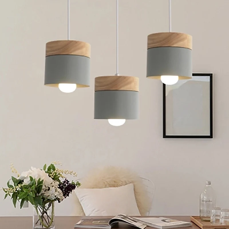 Moderne minimalistische hanglamp met houten blad, metalen Macarons, 1-lichts hanglamp Clearhalo