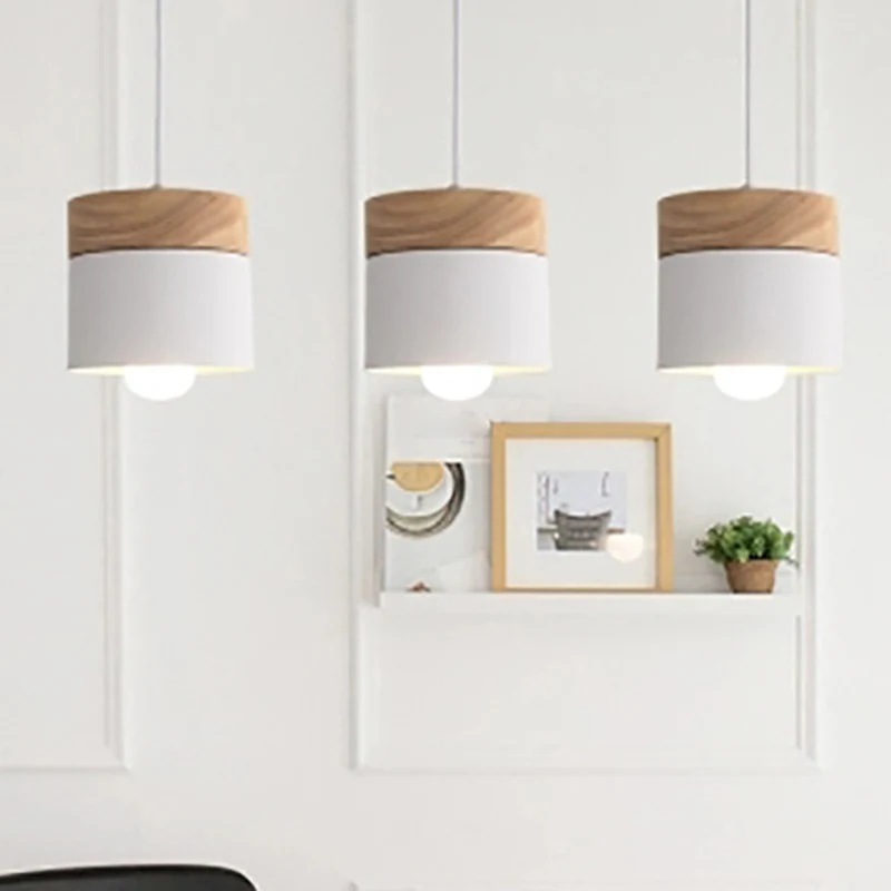 Moderne minimalistische hanglamp met houten blad, metalen Macarons, 1-lichts hanglamp Clearhalo