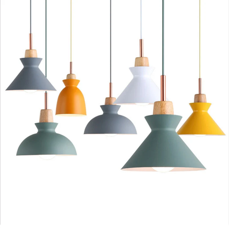 Moderne minimalistische hanglamp met houten blad Metaal Kleurrijke Macarons 1-lichts hanglamp Clearhalo