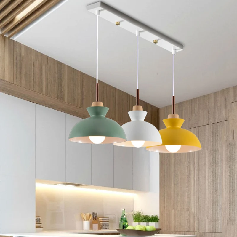 Moderne minimalistische hanglamp met houten blad Metaal Kleurrijke Macarons 1-lichts hanglamp Clearhalo