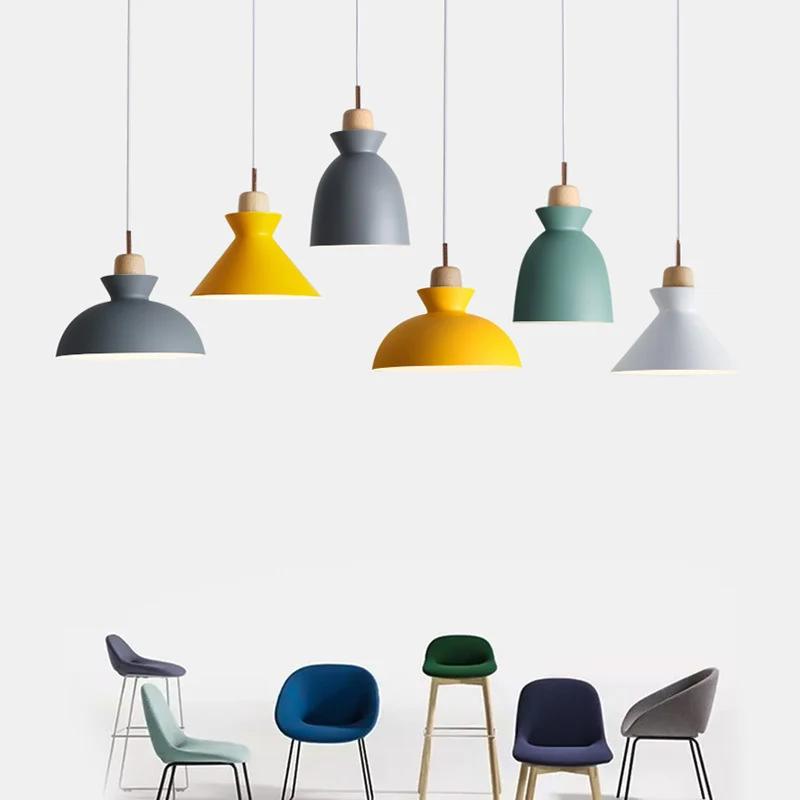 Moderne minimalistische hanglamp met houten blad Metaal Kleurrijke Macarons 1-lichts hanglamp Clearhalo