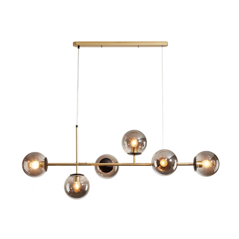 Moderne minimalistische lineaire eilandplafondlamp bolvormige glazen kap hanglamp voor eettafel Clearhalo