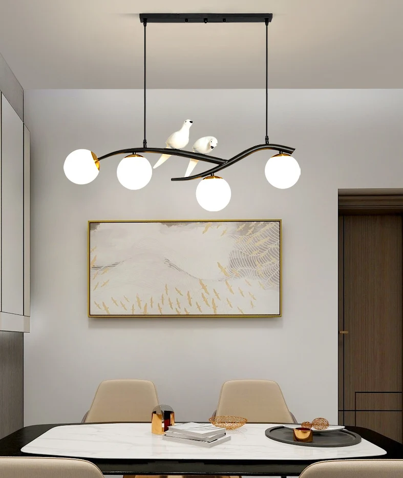 Moderne minimalistische lineaire eilandplafondlamp bolvormige glazen kap hanglamp voor eettafel Clearhalo