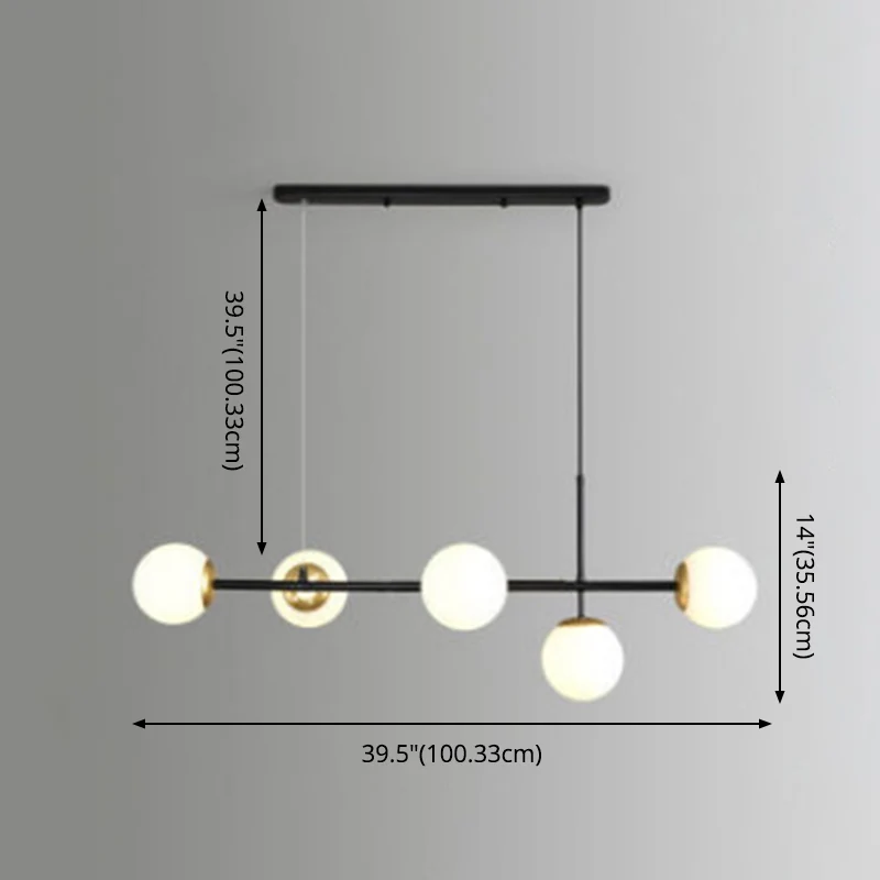 Moderne minimalistische lineaire eilandplafondlamp bolvormige glazen kap hanglamp voor eettafel Clearhalo