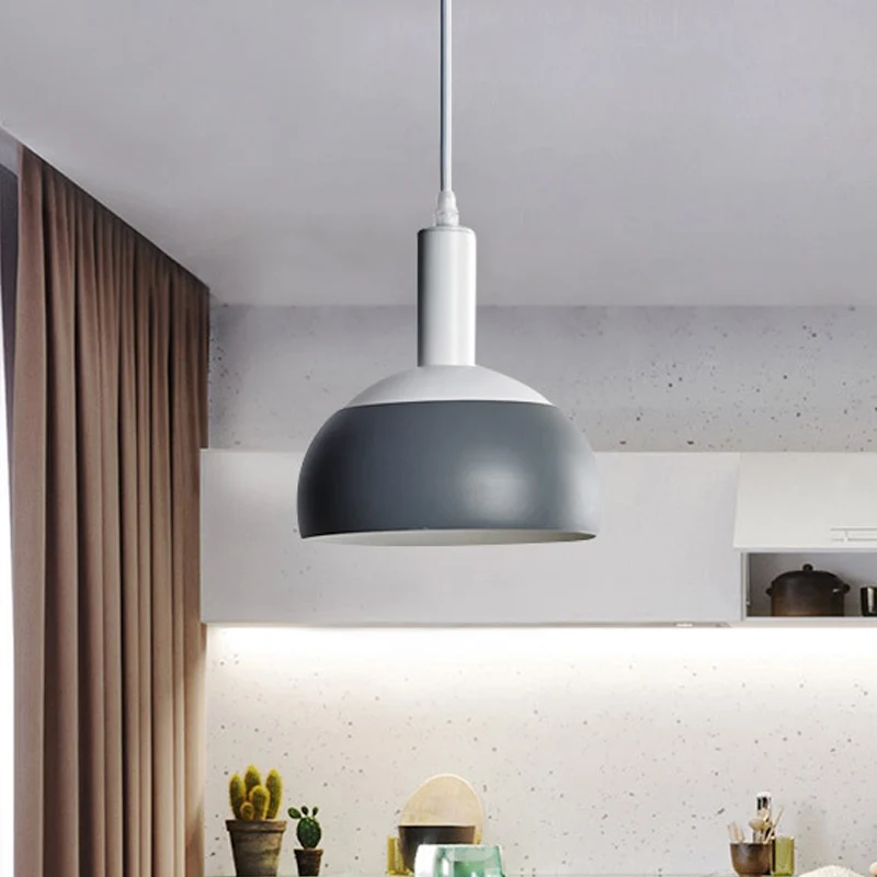 Moderne Nordic Dome hanglampset ijzer 1 kop woonkamer draaibare ophanging hanger grijs Clearhalo