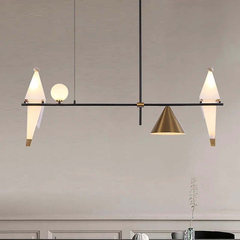 Moderne papieren kraanhanger metaal 4 lampen eetkamer lineaire kroonluchter licht zwart met kegelvormige kap Clearhalo