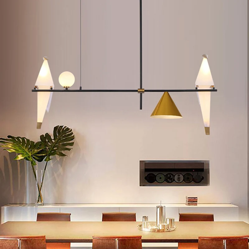 Moderne papieren kraanhanger metaal 4 lampen eetkamer lineaire kroonluchter licht zwart met kegelvormige kap Clearhalo