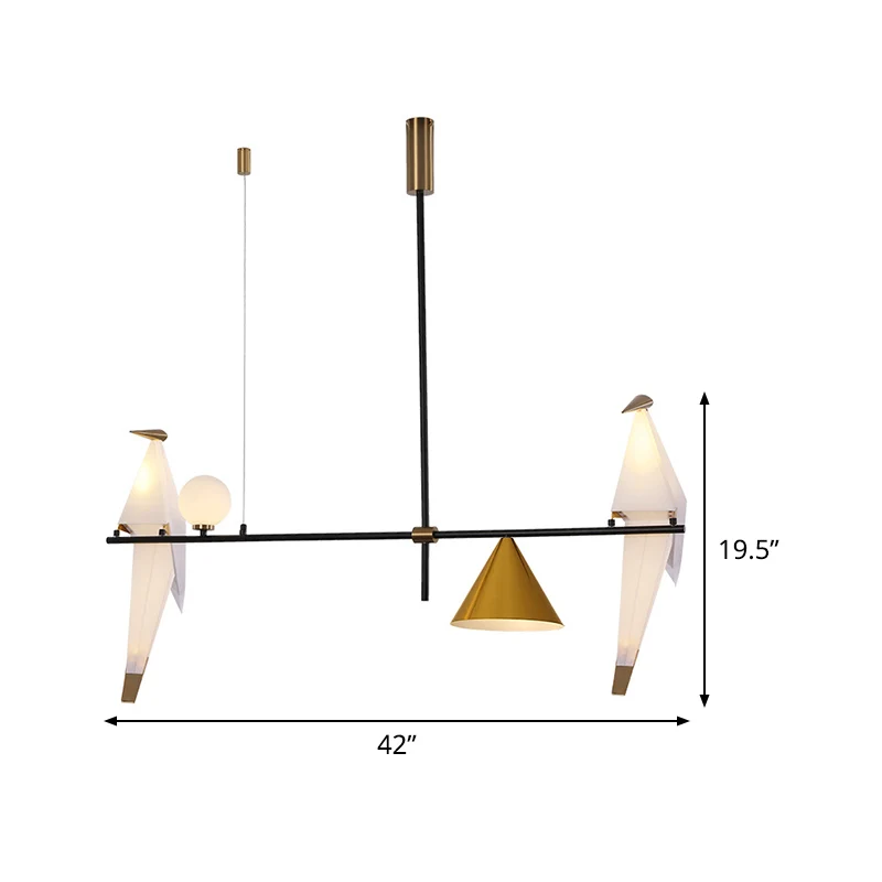 Moderne papieren kraanhanger metaal 4 lampen eetkamer lineaire kroonluchter licht zwart met kegelvormige kap Clearhalo