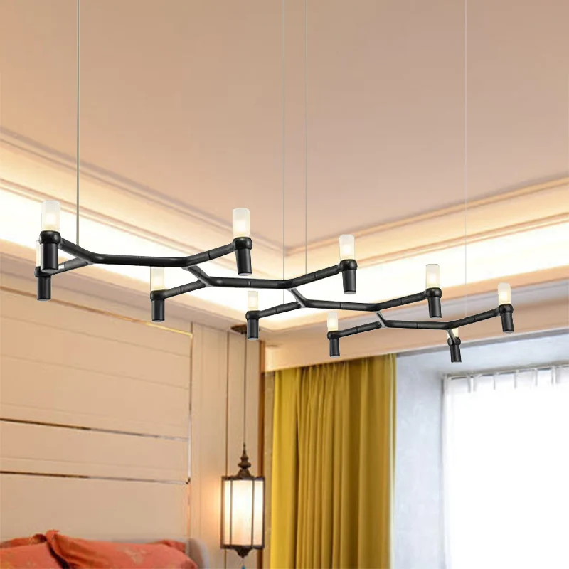 Moderne plafondhanger met 10 koppen en aluminium kap. Zwart/wit/chroom/gouden buishanglamp boven eiland Clearhalo
