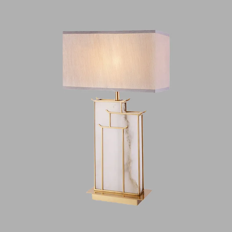 Moderne rechthoekige tafellamp van stof met 1 lamp en taakverlichting wit met marmeren voet Clearhalo