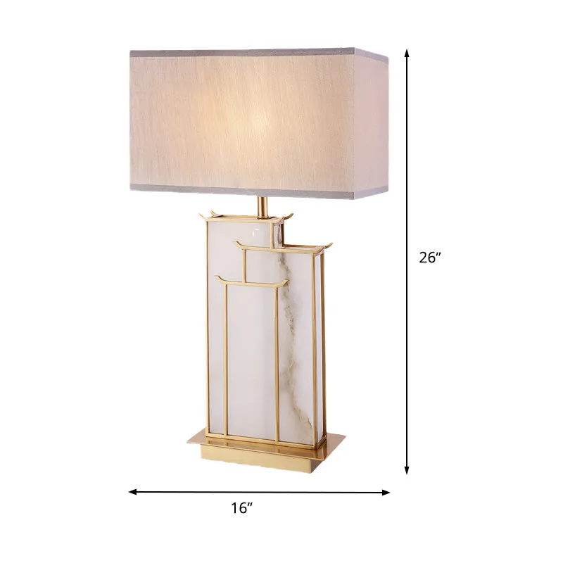Moderne rechthoekige tafellamp van stof met 1 lamp en taakverlichting wit met marmeren voet Clearhalo
