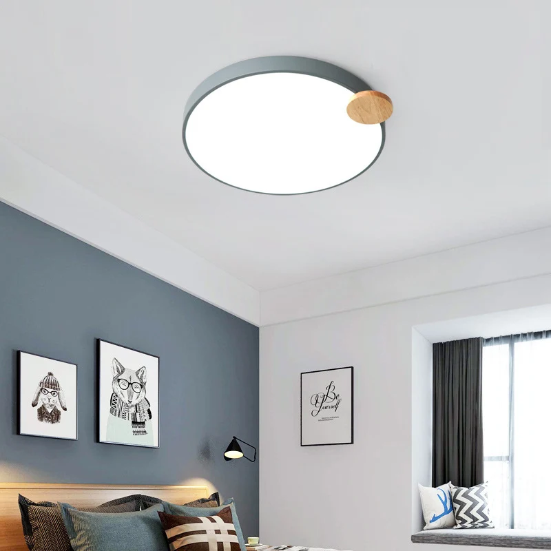 Moderne ronde inbouwlamp 12"/16"/19,5" W LED acryl metalen inbouwlamp voor slaapkamer met houtdetail, wit/grijs Clearhalo