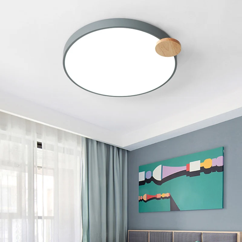 Moderne ronde inbouwlamp 12"/16"/19,5" W LED acryl metalen inbouwlamp voor slaapkamer met houtdetail, wit/grijs Clearhalo