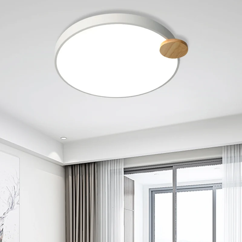 Moderne ronde inbouwlamp 12"/16"/19,5" W LED acryl metalen inbouwlamp voor slaapkamer met houtdetail, wit/grijs Clearhalo