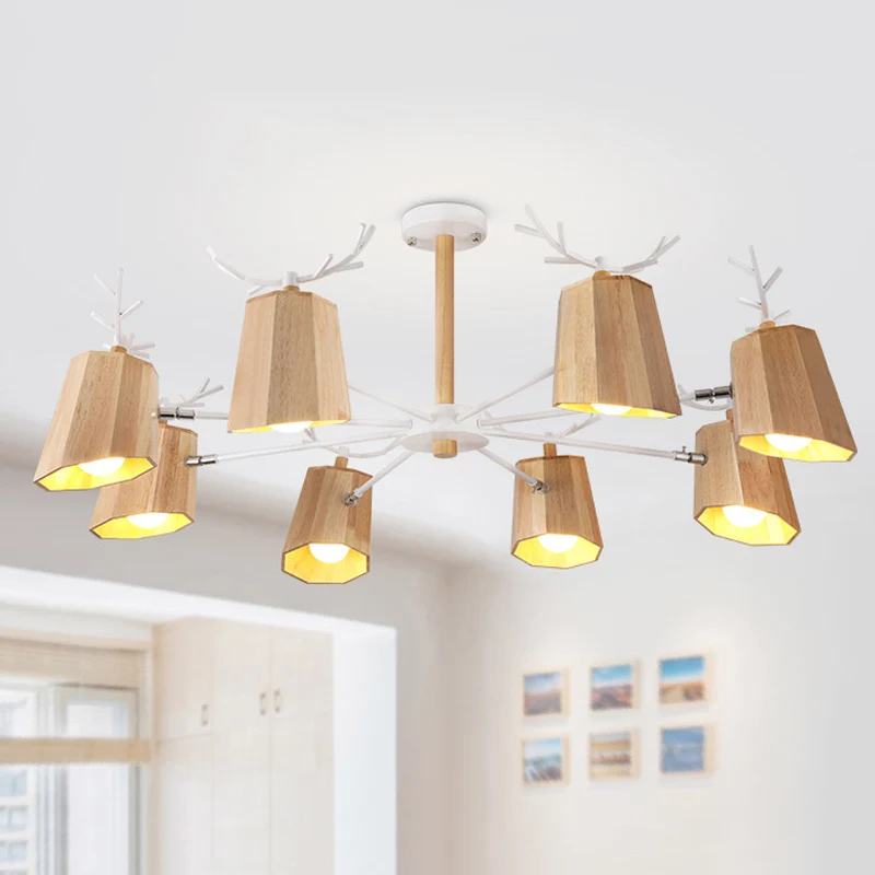 Moderne Scandinavische hertenhoorn hangende plafondlamp houten hangende hanglampen voor woonkamer beige Clearhalo