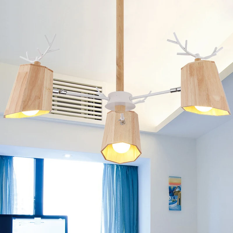 Moderne Scandinavische hertenhoorn hangende plafondlamp houten hangende hanglampen voor woonkamer beige Clearhalo