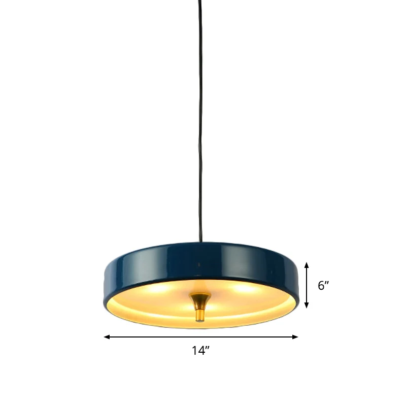 Moderne schijf hanglamp blauw/wit/zwart metaal 1-lichts hanglampset voor slaapkamer Clearhalo
