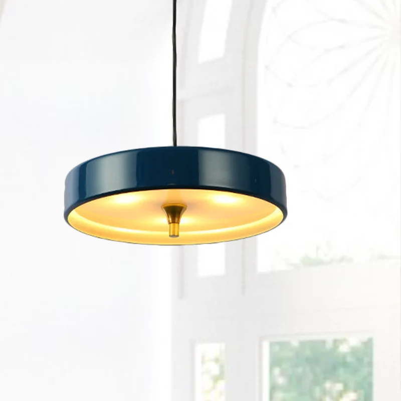 Moderne schijf hanglamp blauw/wit/zwart metaal 1-lichts hanglampset voor slaapkamer Clearhalo
