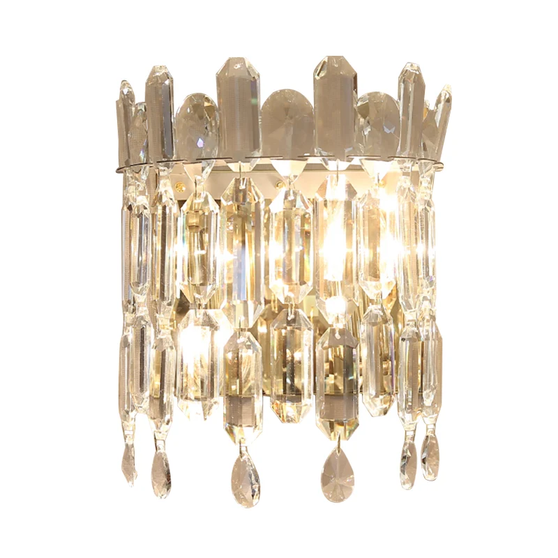 Moderne semi-drum wandmontage verlichting helder kristal 2 hoofden woonkamer schanslamp armatuur Clearhalo