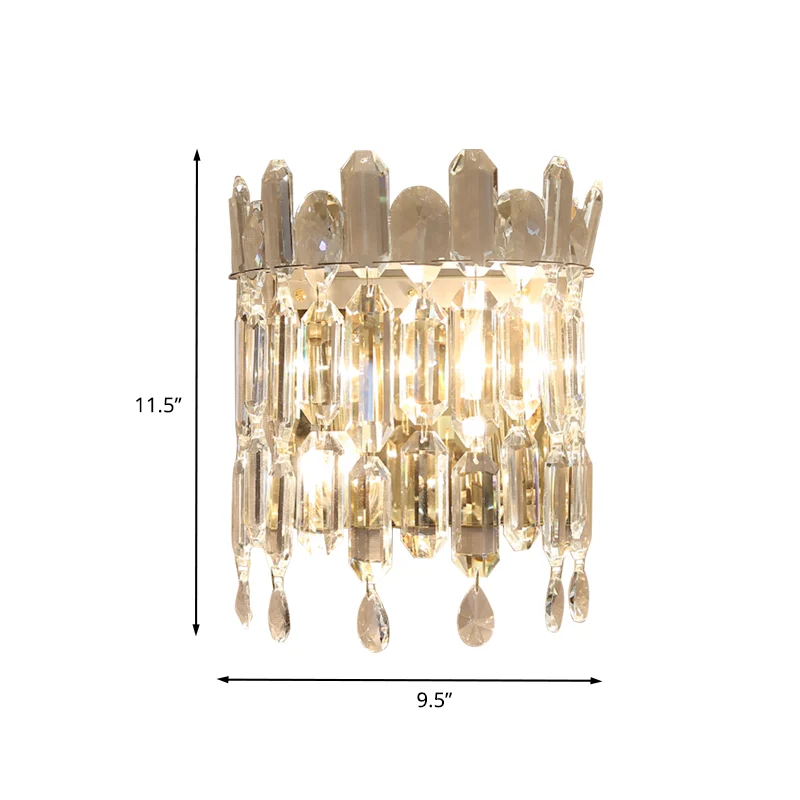 Moderne semi-drum wandmontage verlichting helder kristal 2 hoofden woonkamer schanslamp armatuur Clearhalo