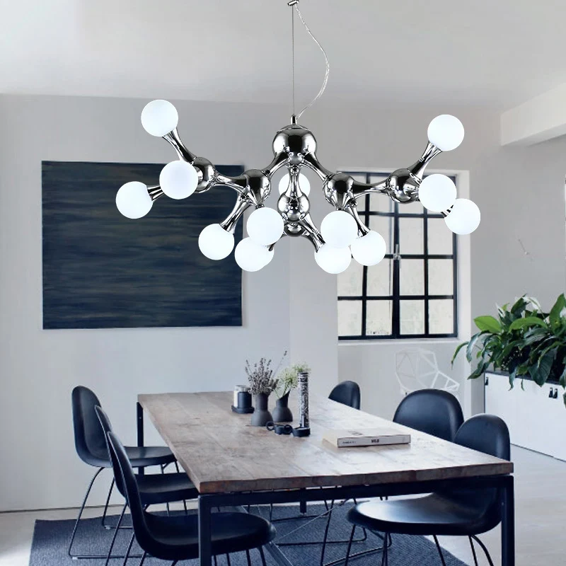 Moderne Starburst metalen kroonluchterverlichting met witte glazen moleculaire kap Multi Lights kroonluchter plafondlamp c...