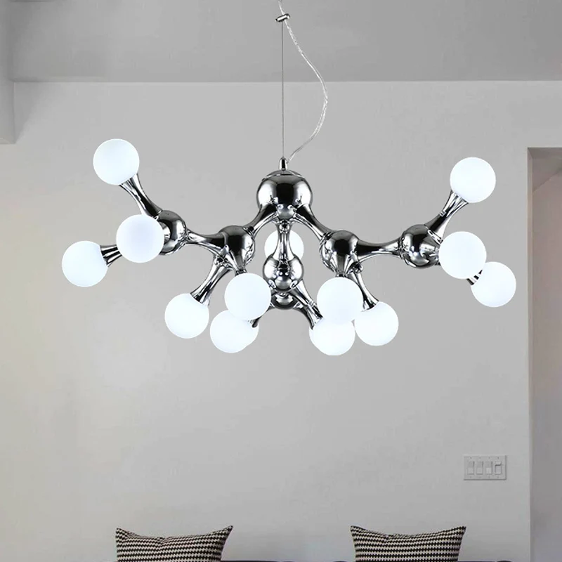 Moderne Starburst metalen kroonluchterverlichting met witte glazen moleculaire kap Multi Lights kroonluchter plafondlamp c...