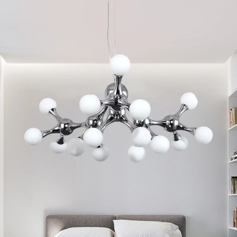 Moderne Starburst metalen kroonluchterverlichting met witte glazen moleculaire kap Multi Lights kroonluchter plafondlamp c...