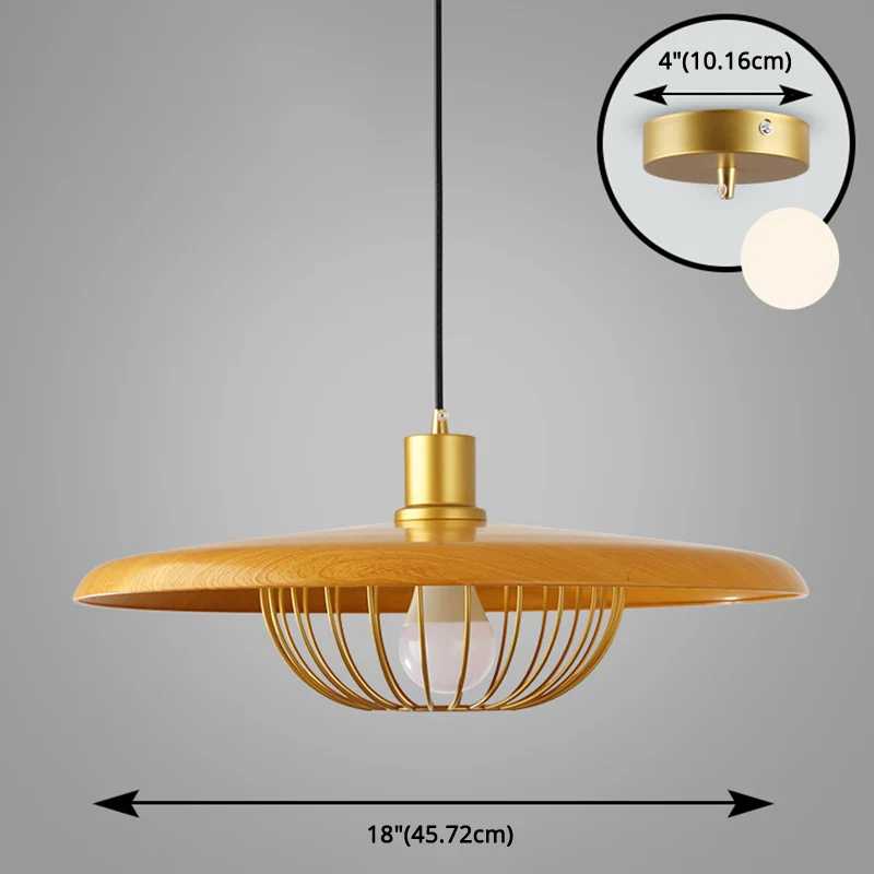 Moderne stijl houten hanglamp met gouden metalen kooi lampenkap enkele lamp hanglamp voor koffieshop Clearhalo