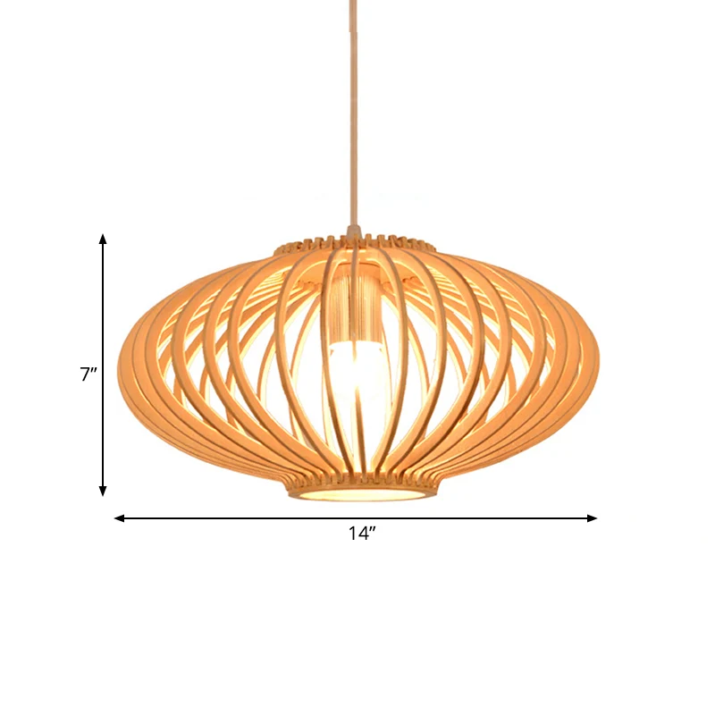 Moderne stijl lantaarnontwerp hanglamp houten 1-lichts woonkamer hanglamp beige Clearhalo