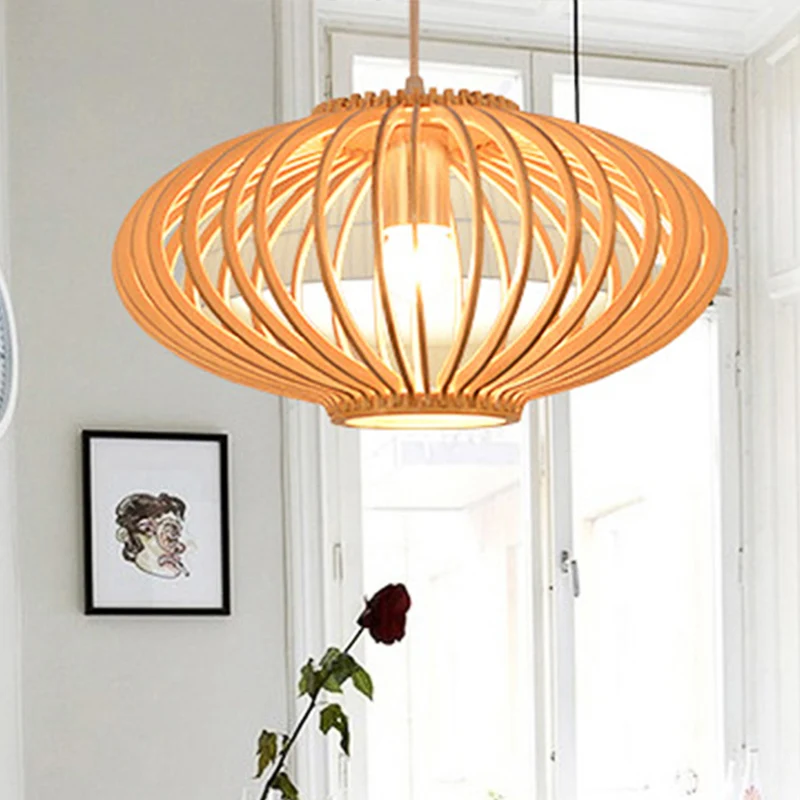 Moderne stijl lantaarnontwerp hanglamp houten 1-lichts woonkamer hanglamp beige Clearhalo