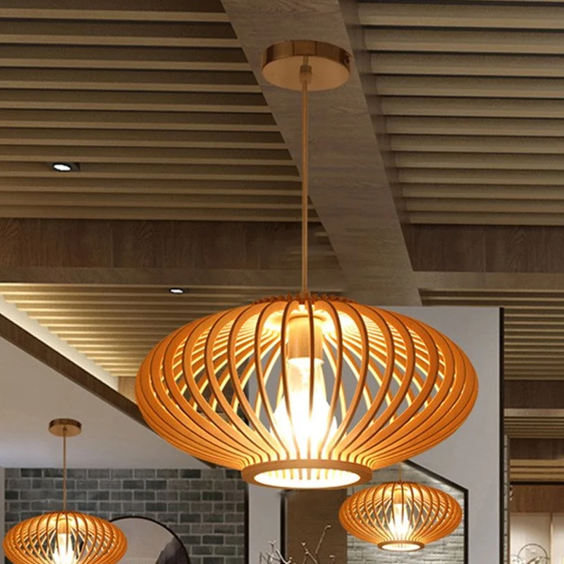 Moderne stijl lantaarnontwerp hanglamp houten 1-lichts woonkamer hanglamp beige Clearhalo