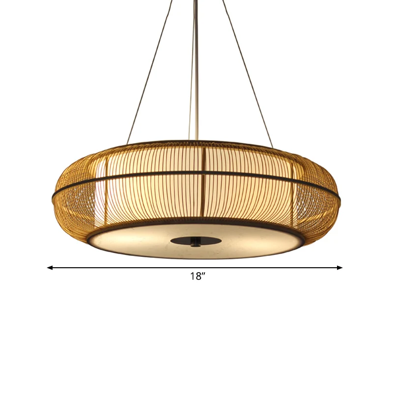 Moderne, stijlvolle hanglamp met trommelkap, bamboe, 3-koppige eetkamerplafondlamp zwart/hout Clearhalo