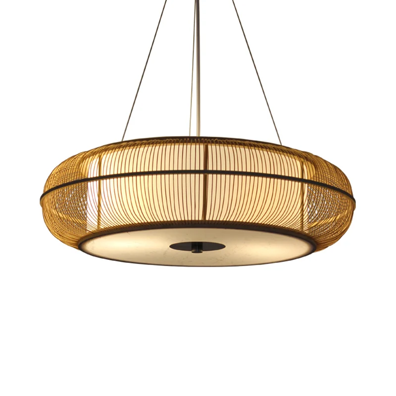 Moderne, stijlvolle hanglamp met trommelkap, bamboe, 3-koppige eetkamerplafondlamp zwart/hout Clearhalo