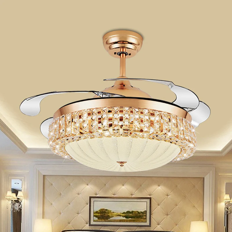 Moderne stijlvolle plafondventilator lichtstrip kristal LED woonkamer hanglamp goud met frequentieomvormer/afstandsbedieni...