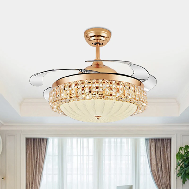 Moderne stijlvolle plafondventilator lichtstrip kristal LED woonkamer hanglamp goud met frequentieomvormer/afstandsbedieni...