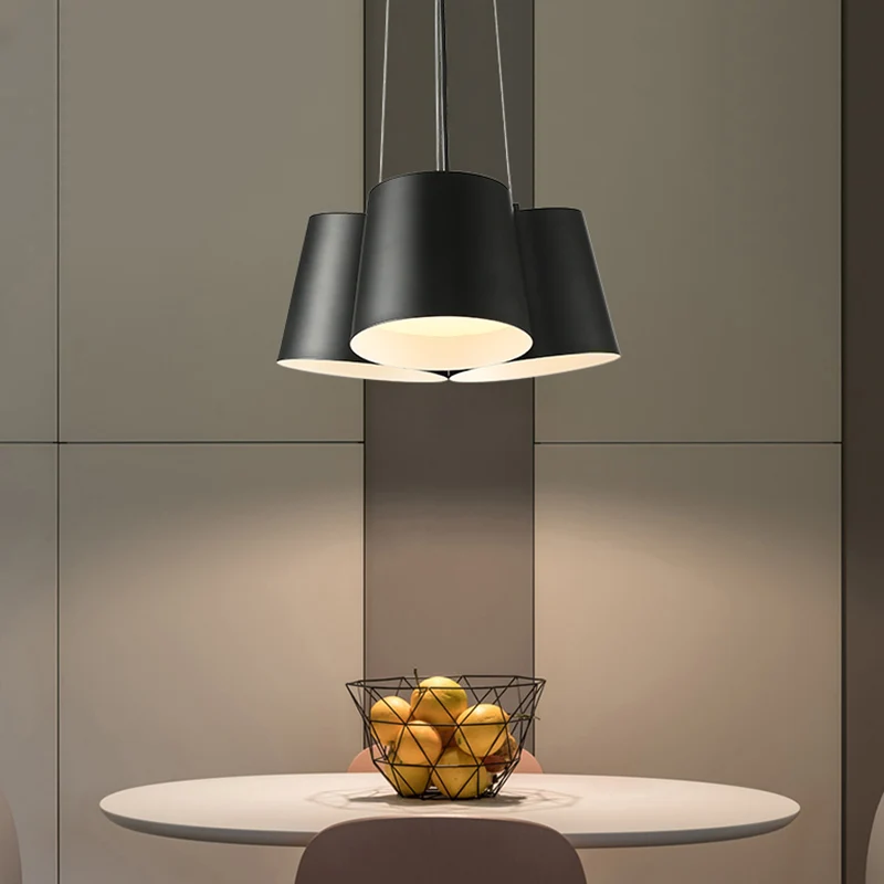 Moderne trommelhangende kroonluchter van metaal, 3/7-lichts slaapkamer LED-hangende plafondlamp zwart Clearhalo