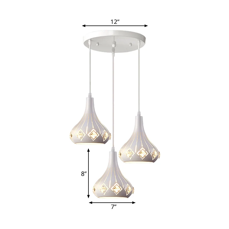 Moderne urnvormige multi-plafondlamp van metaal met 3 lampen en restaurant-slingerlamp wit met kristallen accent Clearhalo