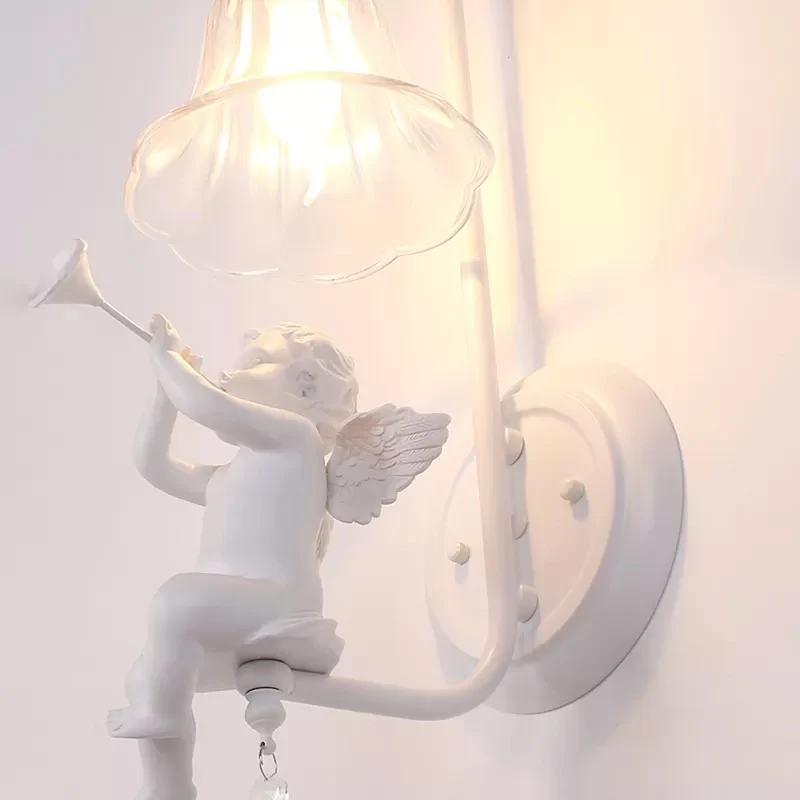 Moderne witte wandlamp Bell Shade 1 kops metalen wandlamp met engel voor kinderslaapkamer Clearhalo