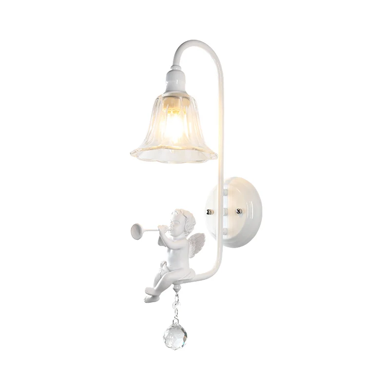 Moderne witte wandlamp Bell Shade 1 kops metalen wandlamp met engel voor kinderslaapkamer Clearhalo