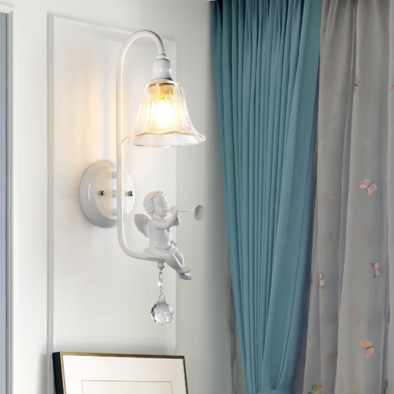 Moderne witte wandlamp Bell Shade 1 kops metalen wandlamp met engel voor kinderslaapkamer Clearhalo