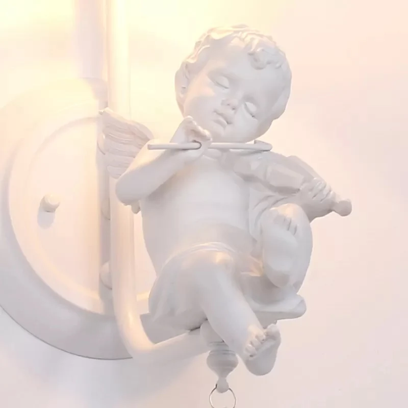 Moderne witte wandlamp Bell Shade 1 kops metalen wandlamp met engel voor kinderslaapkamer Clearhalo