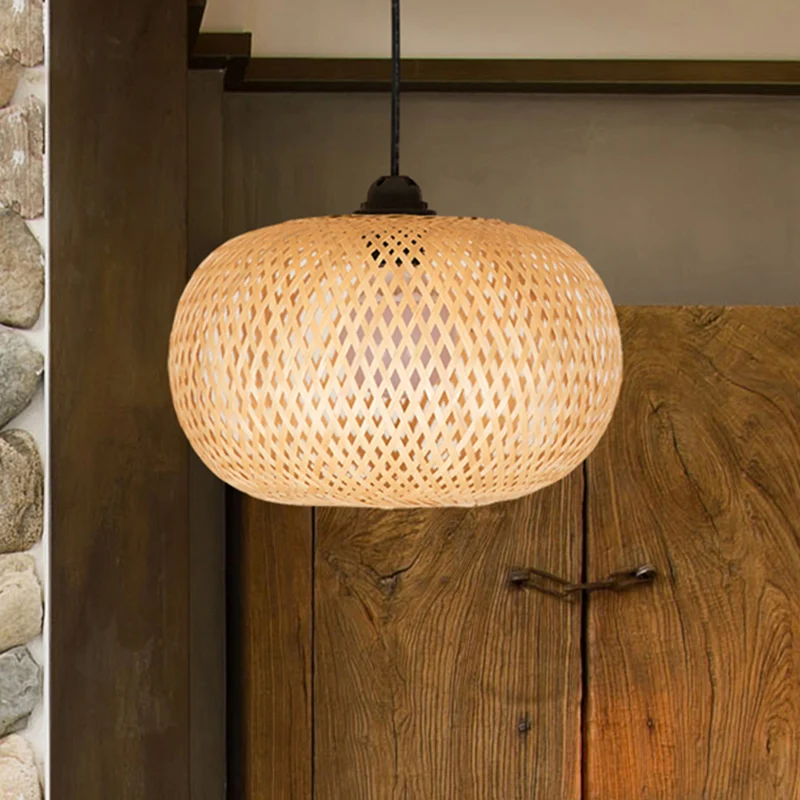 Modernisme 1-lamps hangende verlichting Houten donut/hoed hangende lamp met bamboe kap Clearhalo
